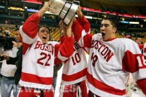 Lawrence, Higgins and Yip celebrate their first Beanpot win as freshmen in 2006. (Photo: Jamd.com)